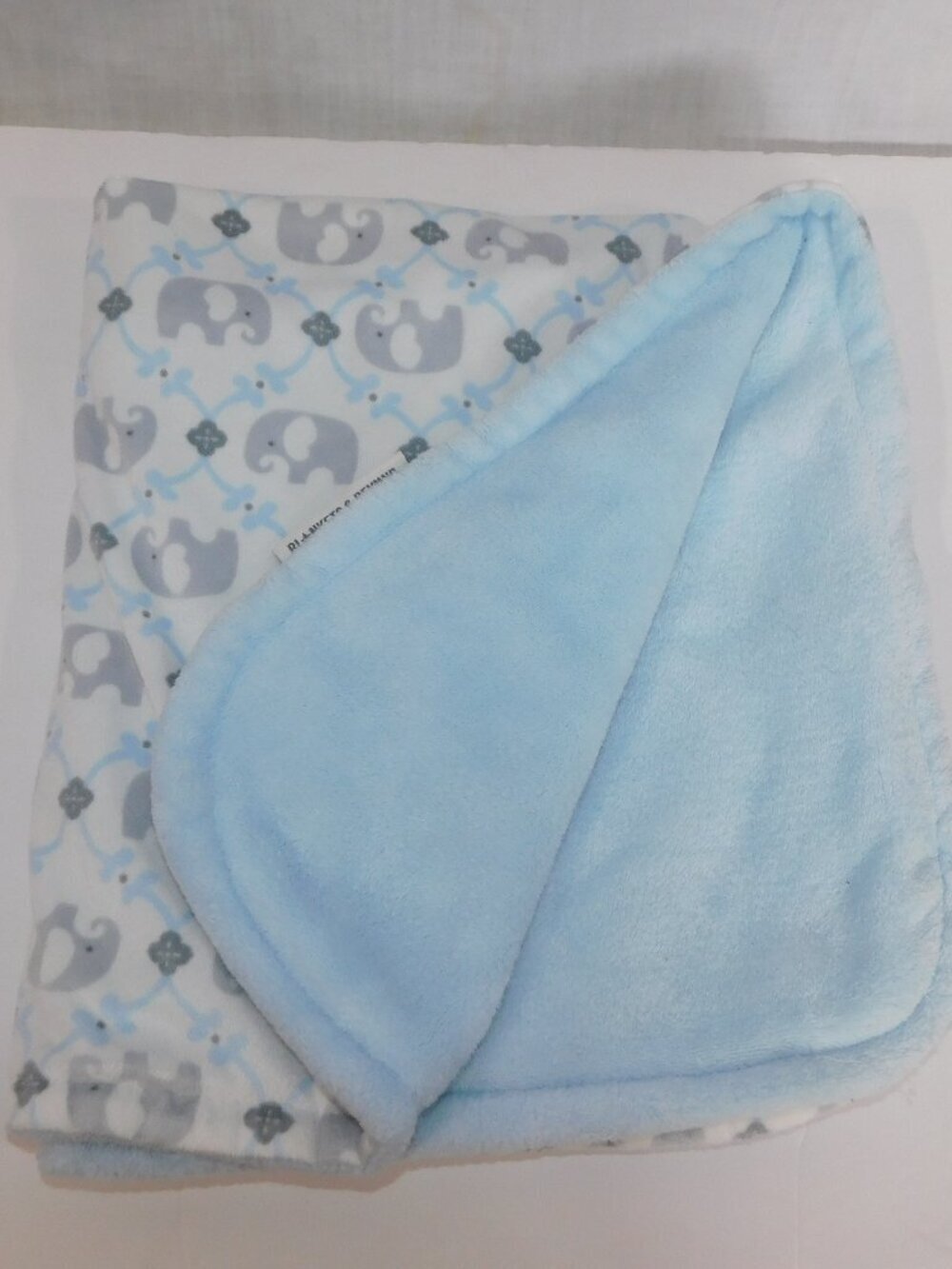 Blankets & Beyond Gray Elephant Blue Plush fleece Multi Use Baby Blanket